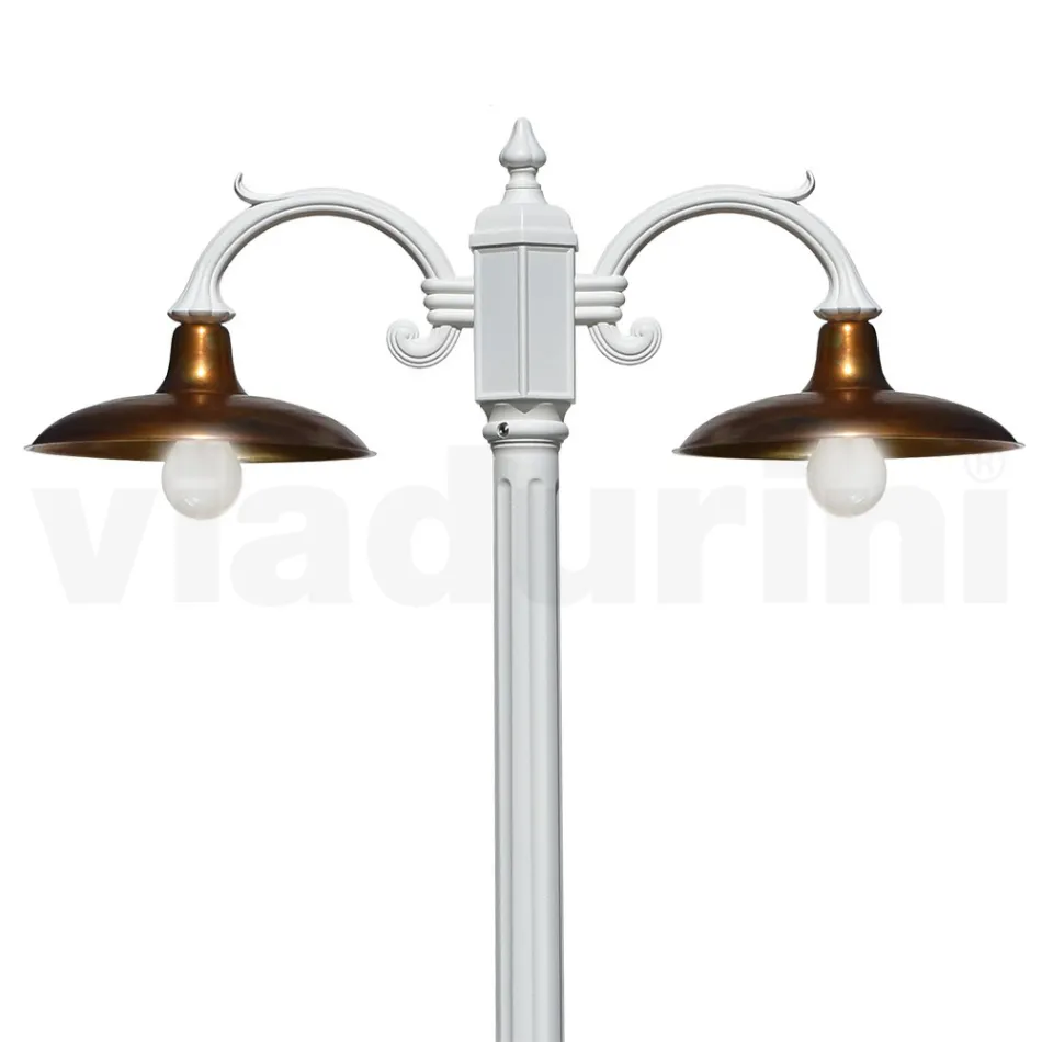 Vintage Style Street Lamp 2 Lights in Aluminum and Brass Made in Italy - Adela Viadurini