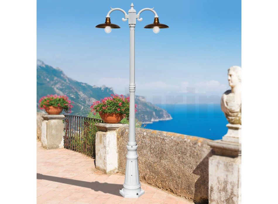 Vintage Style Street Lamp 2 Lights in Aluminum and Brass Made in Italy - Adela Viadurini