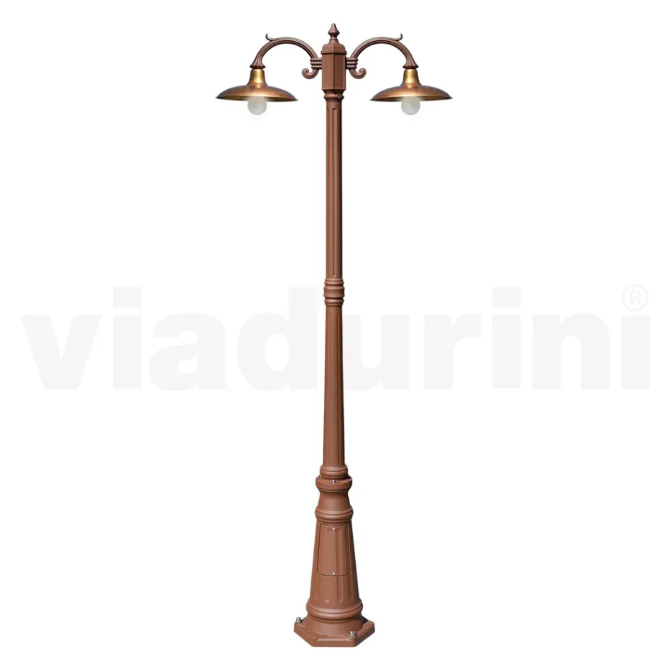 Vintage Style Street Lamp 2 Lights in Aluminum and Brass Made in Italy - Adela Viadurini