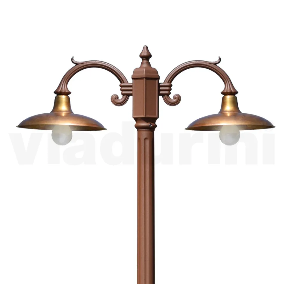Vintage Style Street Lamp 2 Lights in Aluminum and Brass Made in Italy - Adela Viadurini