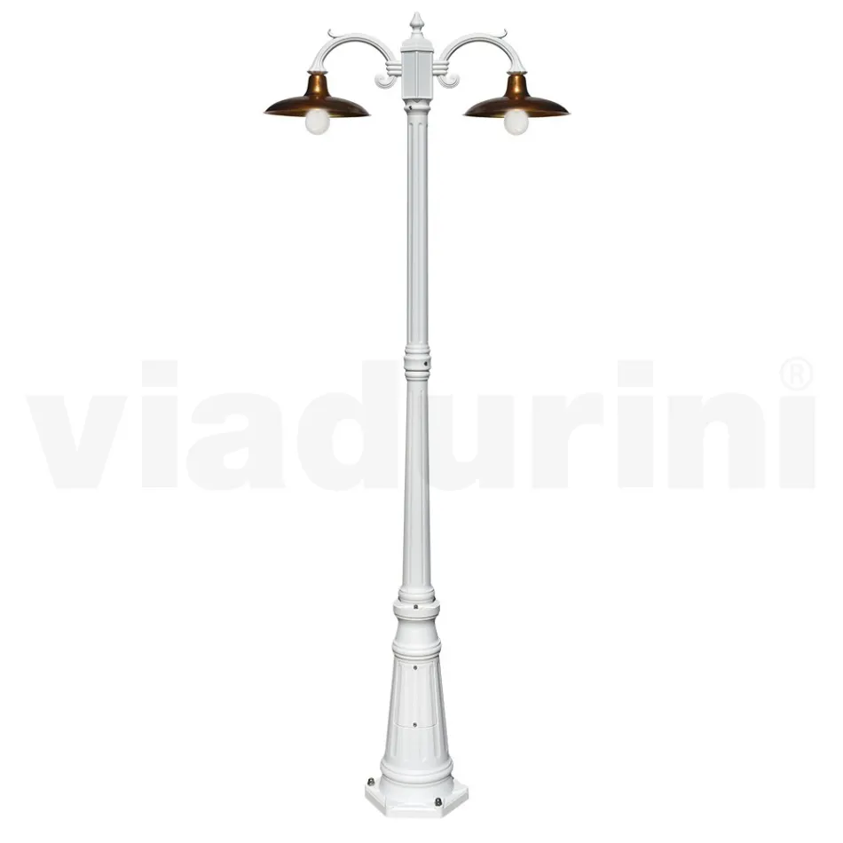 Vintage Style Street Lamp 2 Lights in Aluminum and Brass Made in Italy - Adela Viadurini