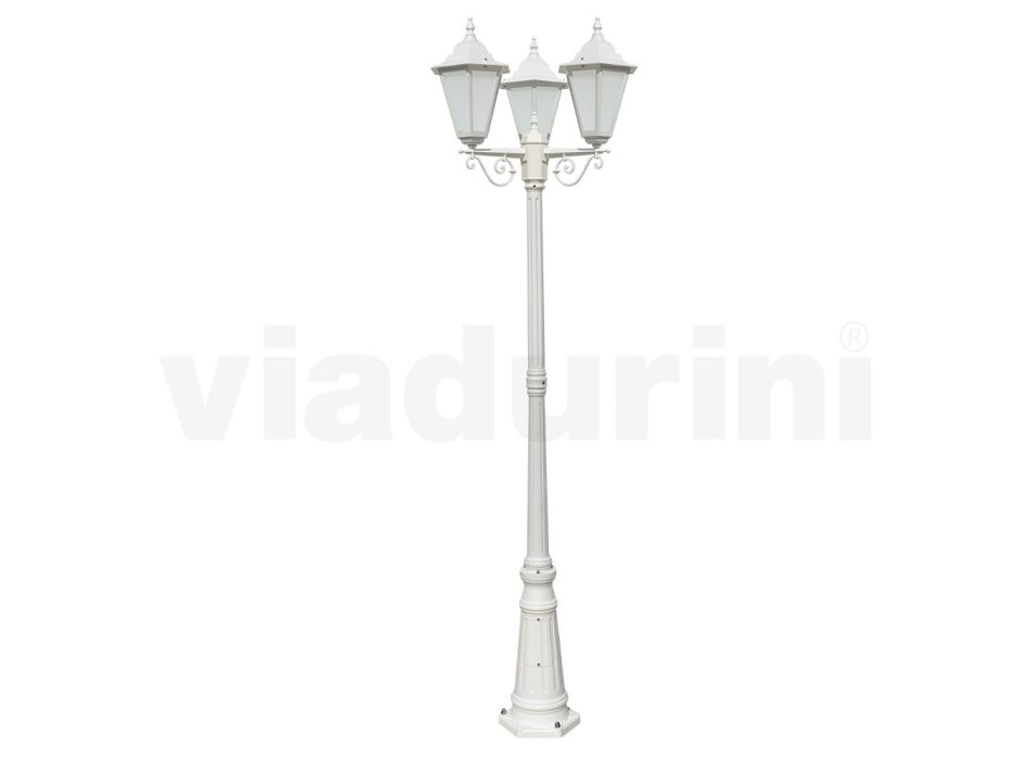 Vintage Style Street Lamp 3 Lights in Aluminum and Glass Made in Italy - Terella Viadurini