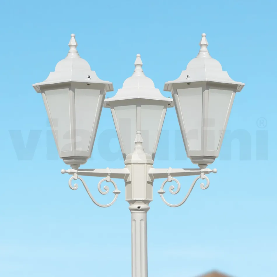 Vintage Style Street Lamp 3 Lights in Aluminum and Glass Made in Italy - Terella Viadurini