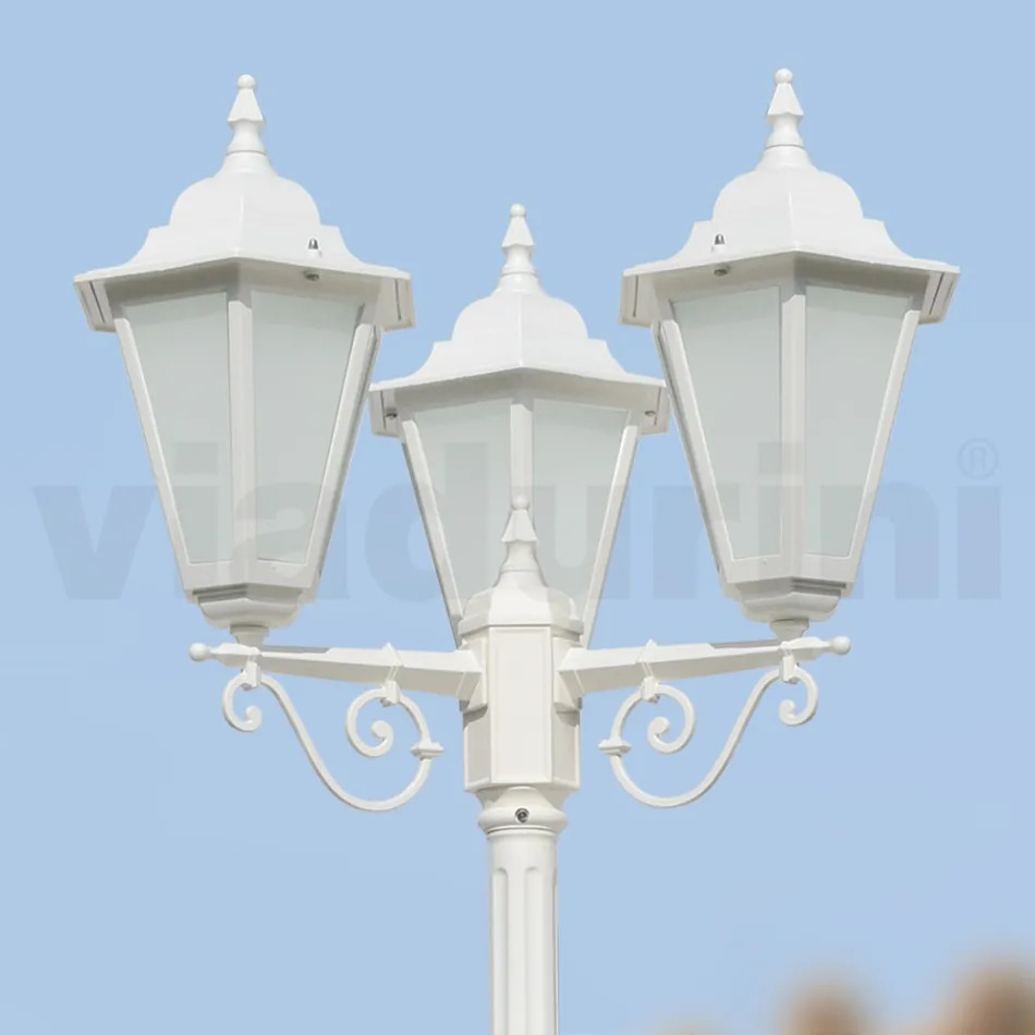 Vintage Style Street Lamp 3 Lights in Aluminum and Glass Made in Italy - Terella Viadurini