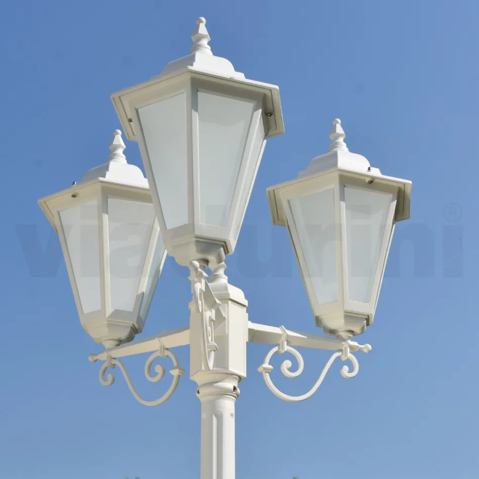 Vintage Style Street Lamp 3 Lights in Aluminum and Glass Made in Italy - Terella Viadurini