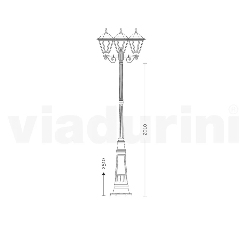Vintage Style Street Lamp 3 Lights in Aluminum and Glass Made in Italy - Terella Viadurini