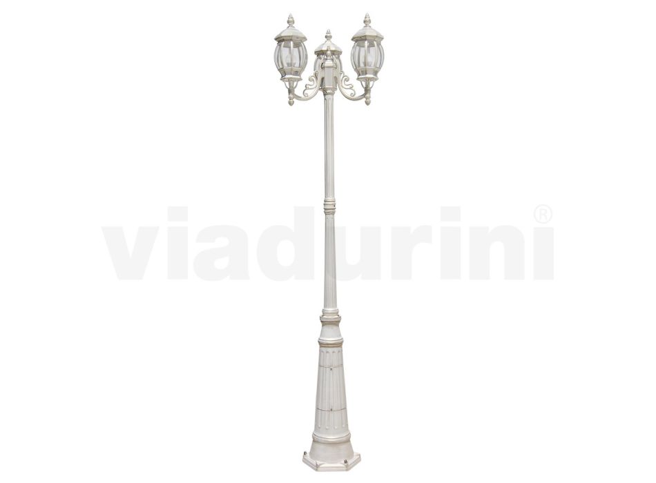 Vintage Style Street Lamp with 3 Lights in White Aluminum Made in Italy - Dodo Viadurini