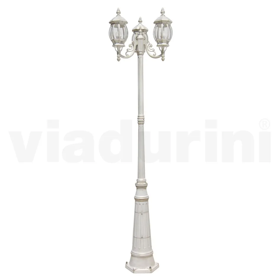 Vintage Style Street Lamp with 3 Lights in White Aluminum Made in Italy - Dodo Viadurini