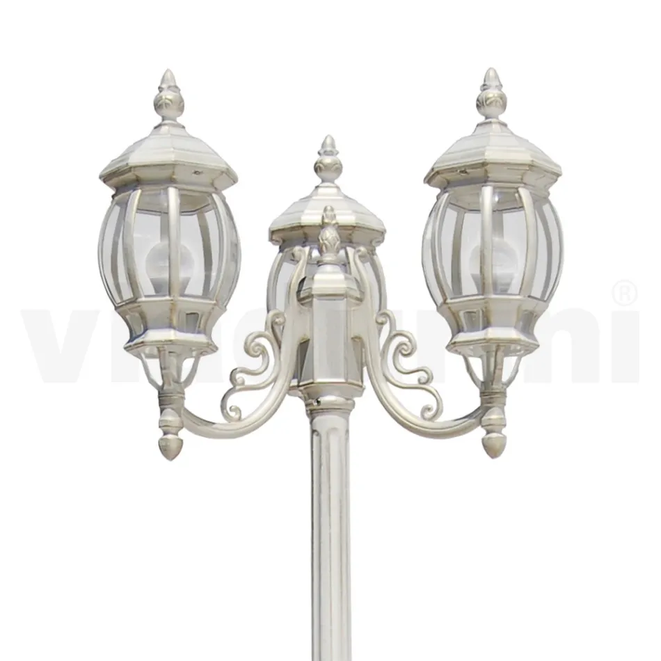 Vintage Style Street Lamp with 3 Lights in White Aluminum Made in Italy - Dodo Viadurini