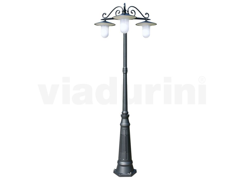 Vintage Style Street Lamp with 3 Lights in Gray Aluminum Made in Italy - Belen Viadurini