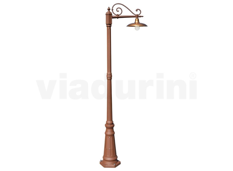 Vintage Style Street Lamp in Corten Aluminum and Brass Made in Italy - Adela Viadurini