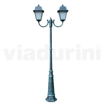 Vintage Lamppost with 2 Lights in Aluminum and Glass Made in Italy - Doroty Viadurini