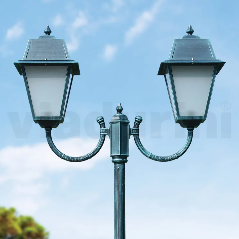 Vintage Lamppost with 2 Lights in Aluminum and Glass Made in Italy - Doroty Viadurini