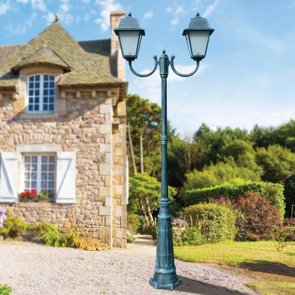 Vintage Lamppost with 2 Lights in Aluminum and Glass Made in Italy - Doroty Viadurini