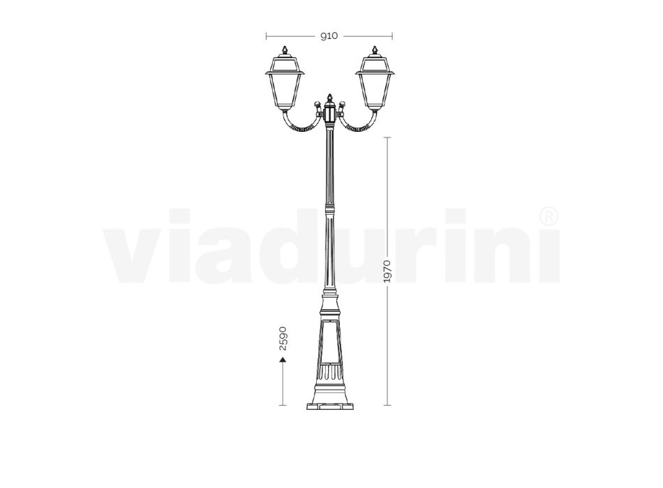 Vintage Lamppost with 2 Lights in Aluminum and Glass Made in Italy - Doroty Viadurini