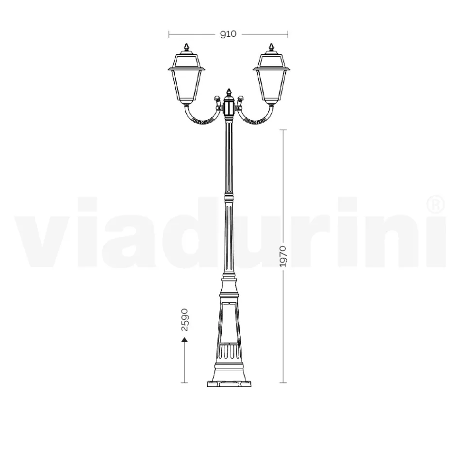 Vintage Lamppost with 2 Lights in Aluminum and Glass Made in Italy - Doroty Viadurini