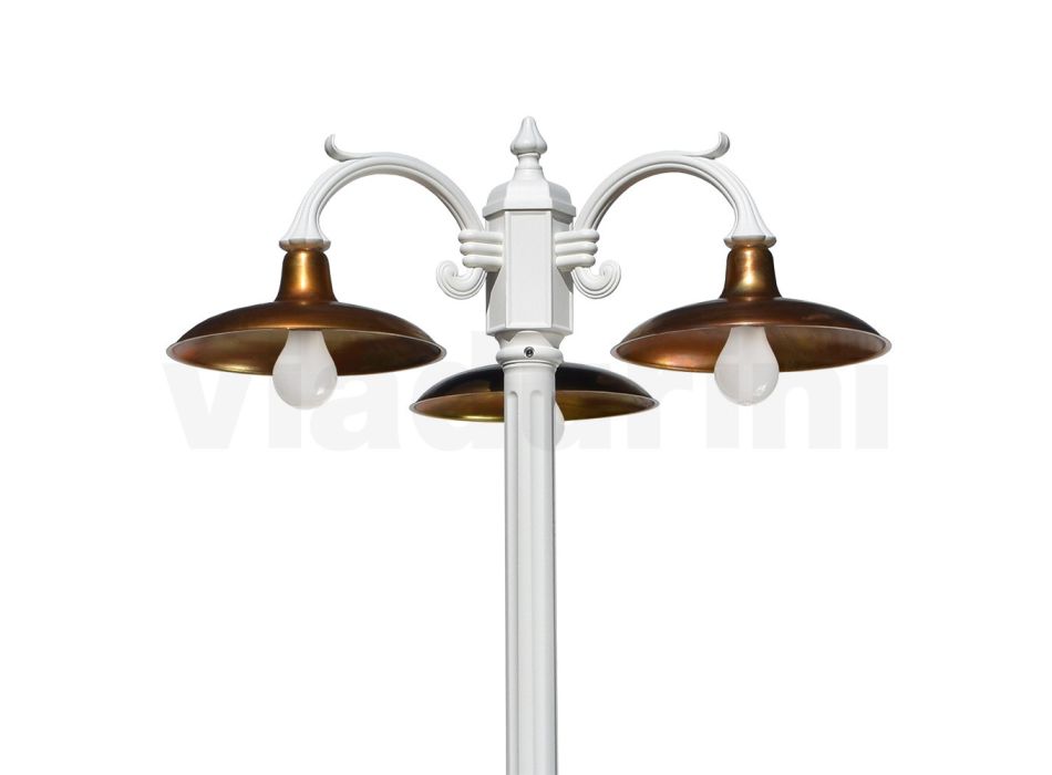 Vintage Lamppost with 3 Lights in Aluminum and Brass Made in Italy - Adela Viadurini