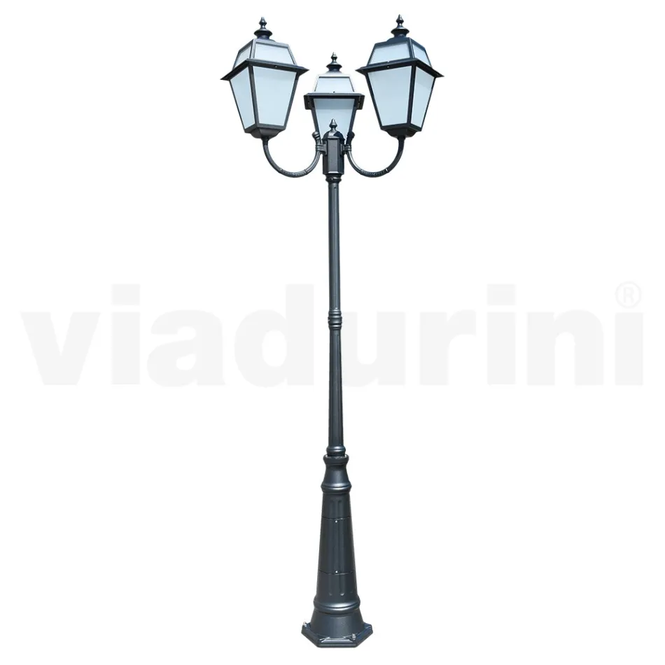 Vintage Lamppost with 3 Lights in Aluminum and Glass Made in Italy - Vivian Viadurini