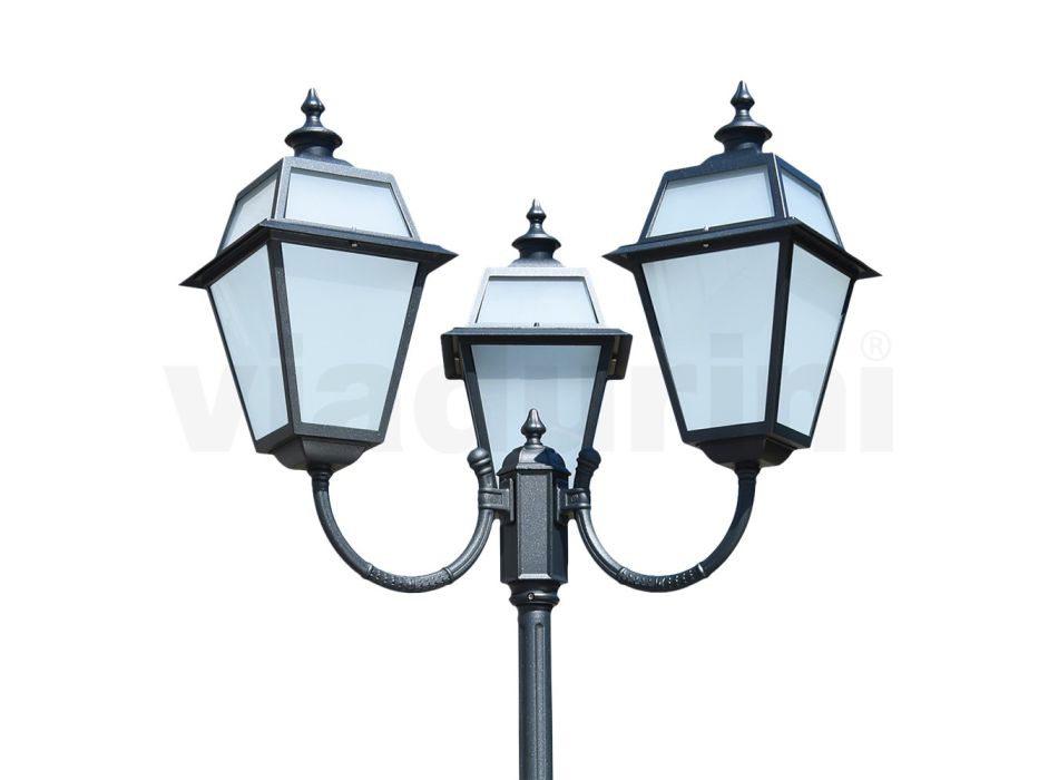 Vintage Lamppost with 3 Lights in Aluminum and Glass Made in Italy - Vivian Viadurini