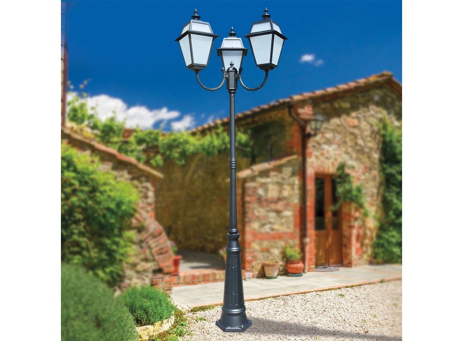 Vintage Lamppost with 3 Lights in Aluminum and Glass Made in Italy - Vivian Viadurini