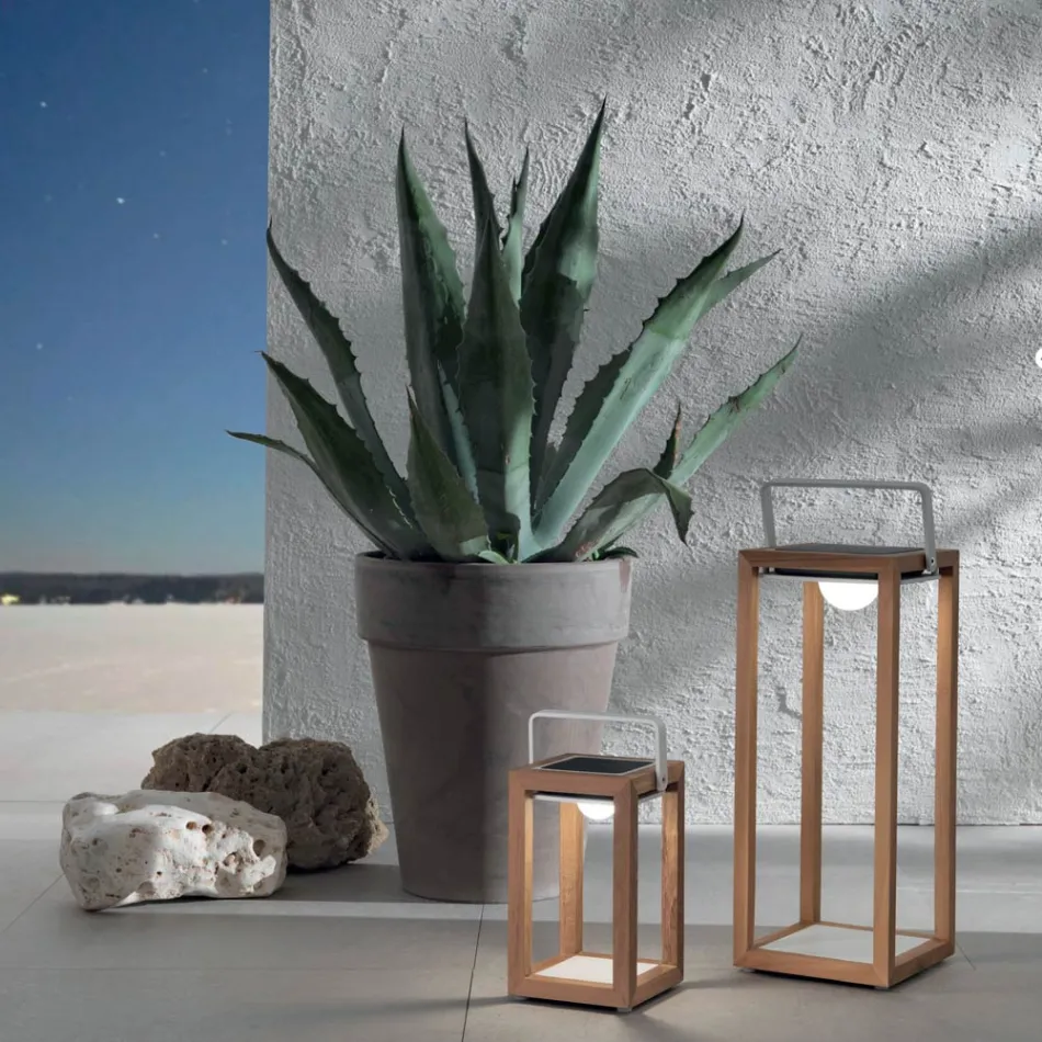 Outdoor Solar Lantern with Painted Aluminum or Teak Structure - Greg Viadurini