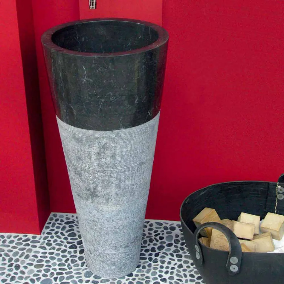 Washbasin Column Conical Stone Natural Black Raja Viadurini