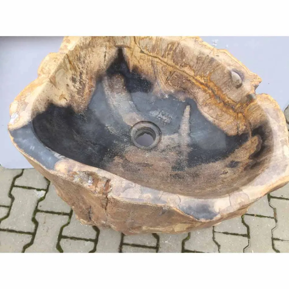 Design pedestal sink in Ley natural stone, handmade Viadurini