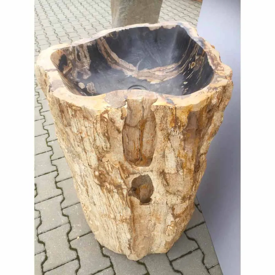 Design pedestal sink in Ley natural stone, handmade Viadurini