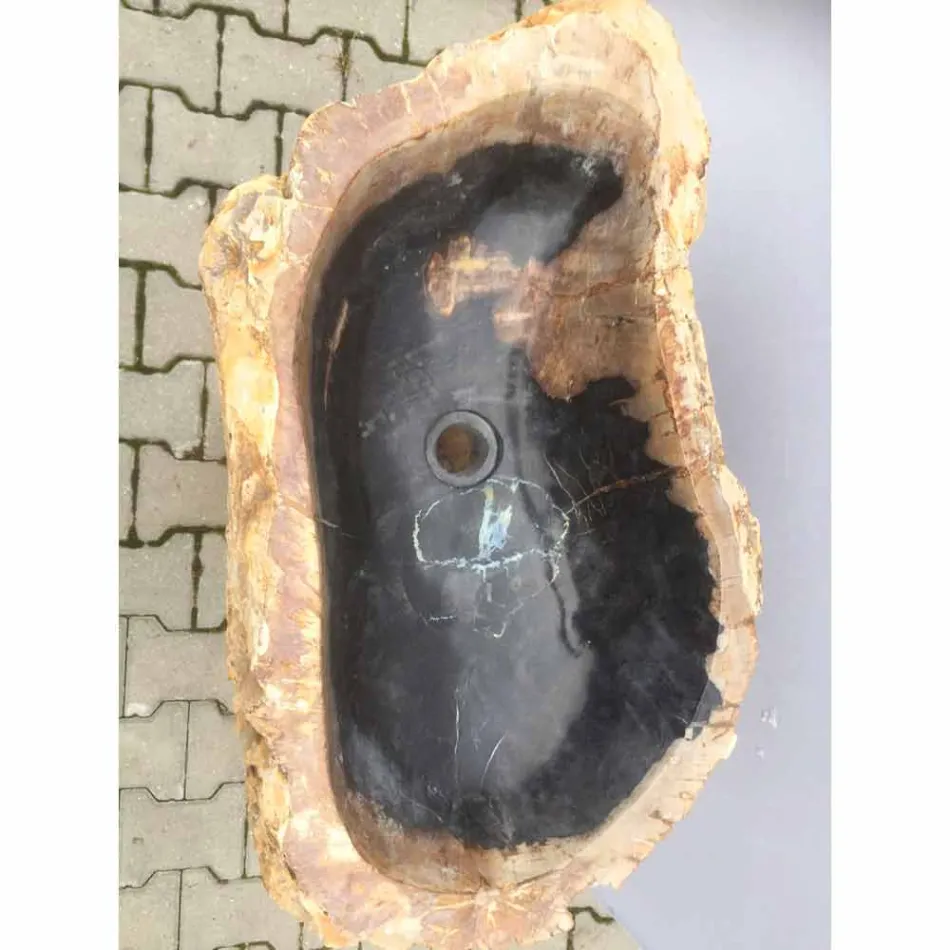 Design pedestal sink in Ley natural stone, handmade Viadurini