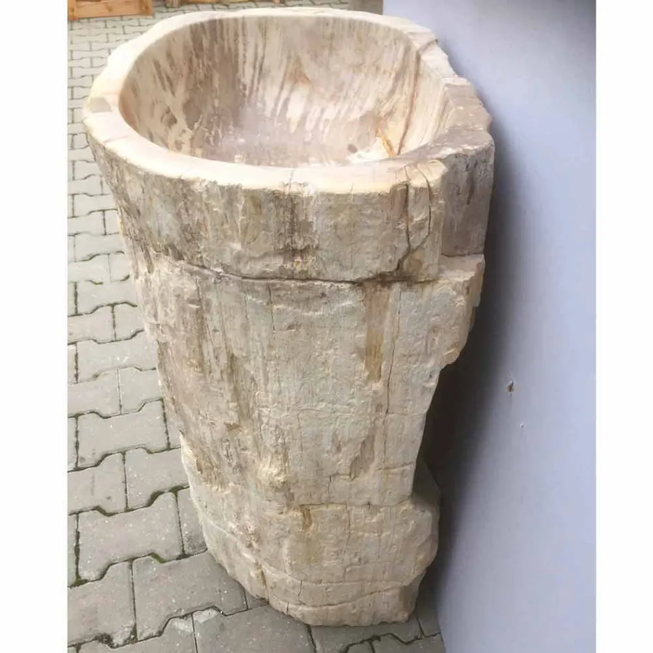 Design pedestal sink in Ley natural stone, handmade Viadurini