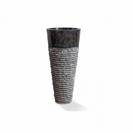 Column Washbasin of Modern Design in Glossy Black Marble - Merlo Viadurini
