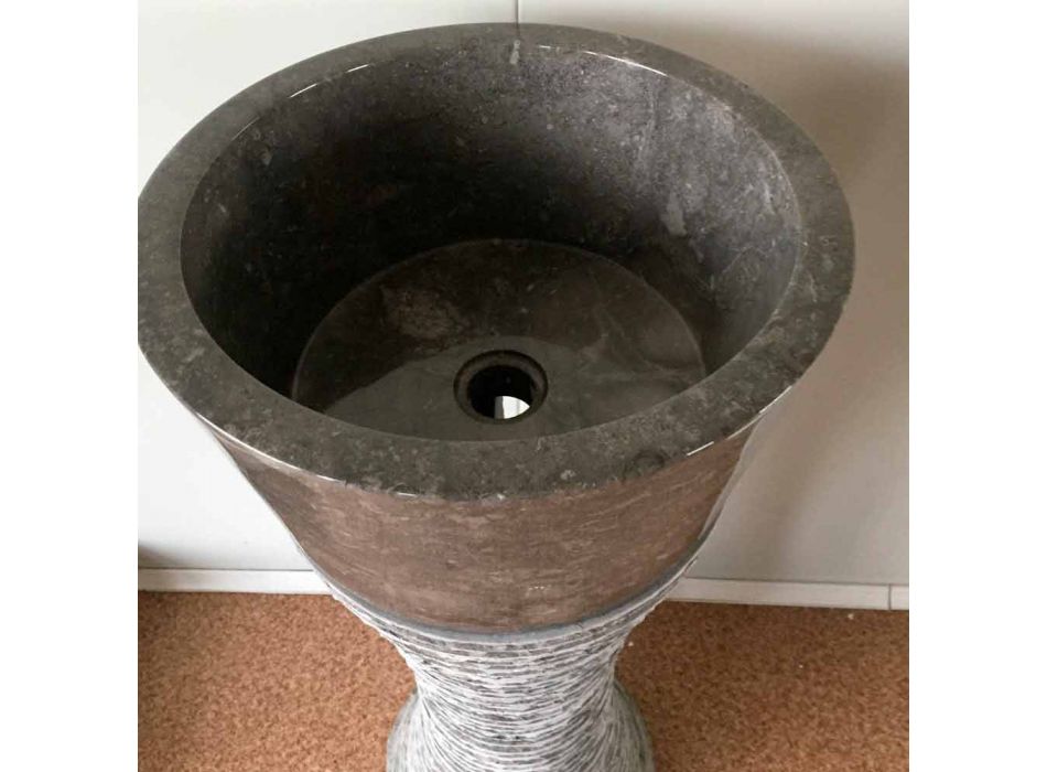 Pedestal washbasin in dark gray natural stone Fara, unique piece Viadurini