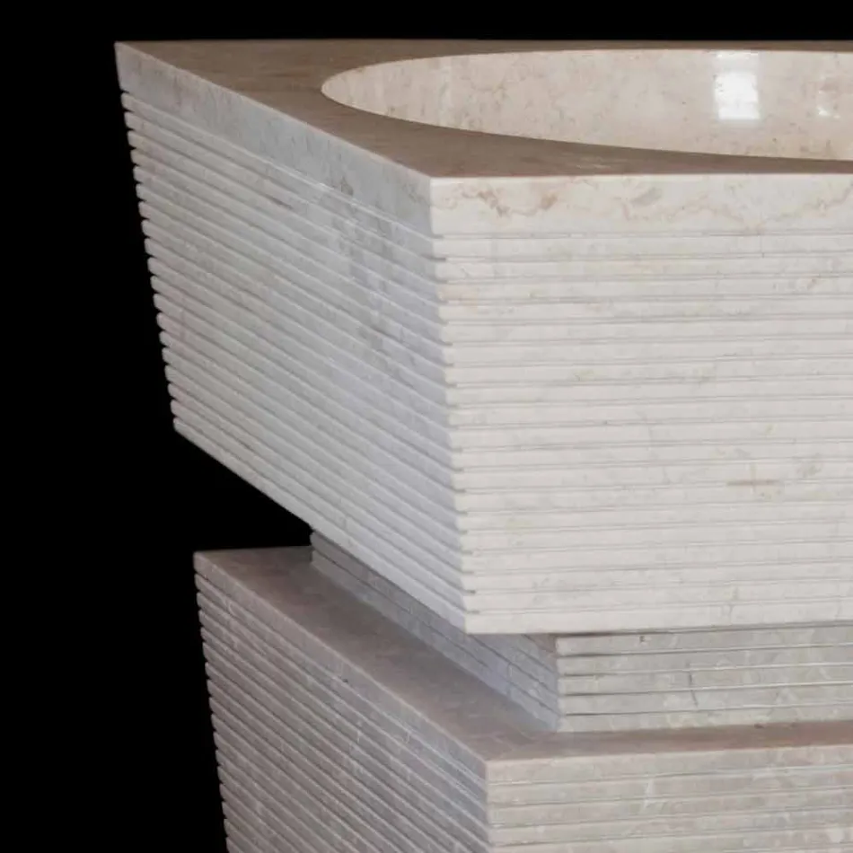 mounted washbasin naturally Sire white stone, handmade Viadurini