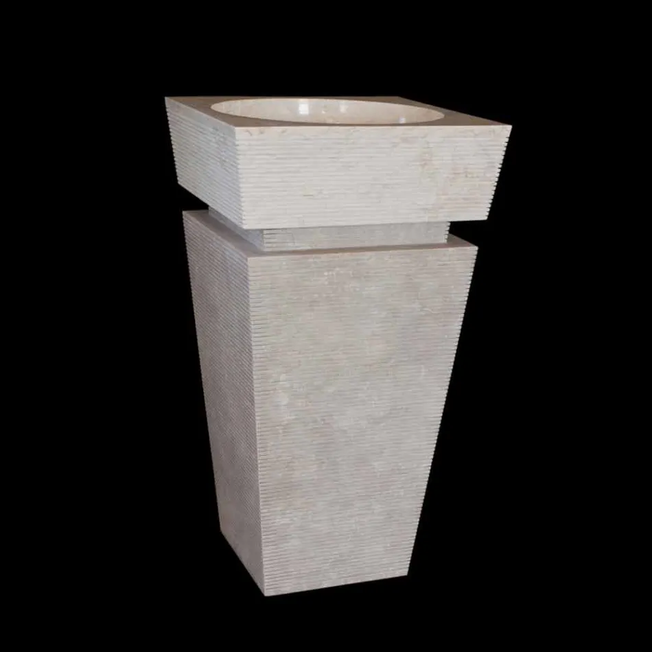 mounted washbasin naturally Sire white stone, handmade Viadurini