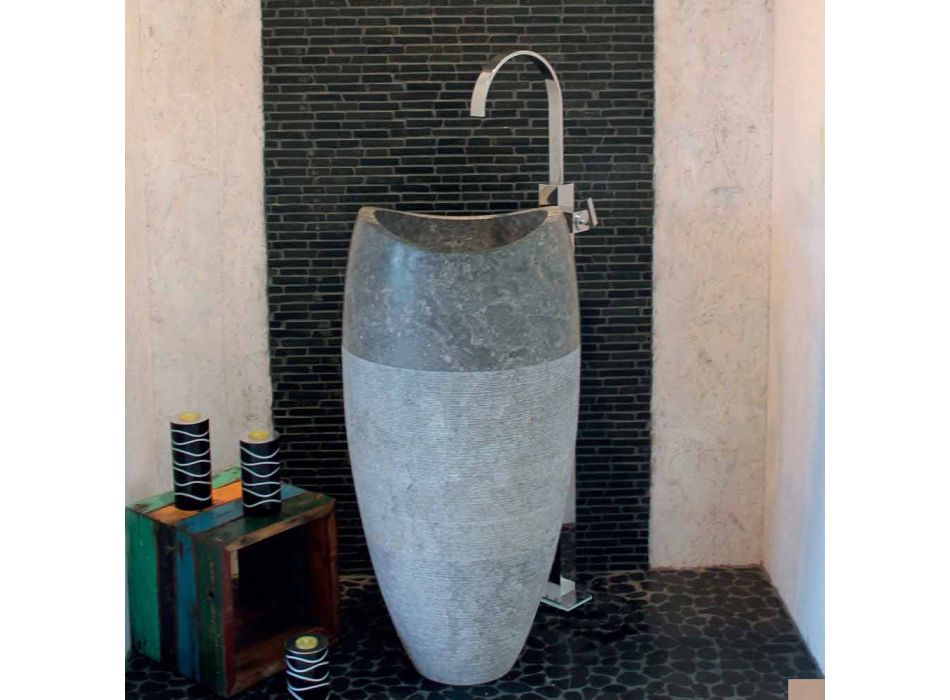 Washbasin Column Spherical Stone Natural Smoke Gili Viadurini