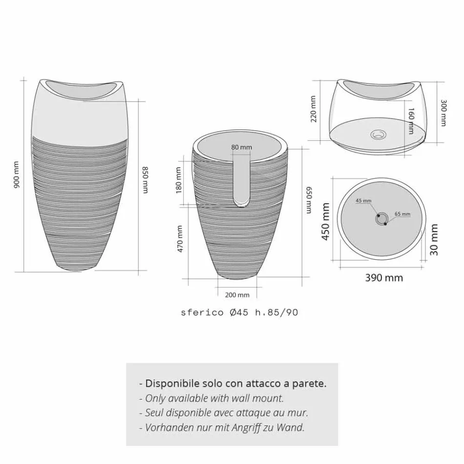 Washbasin Column Spherical Stone Natural Smoke Gili Viadurini