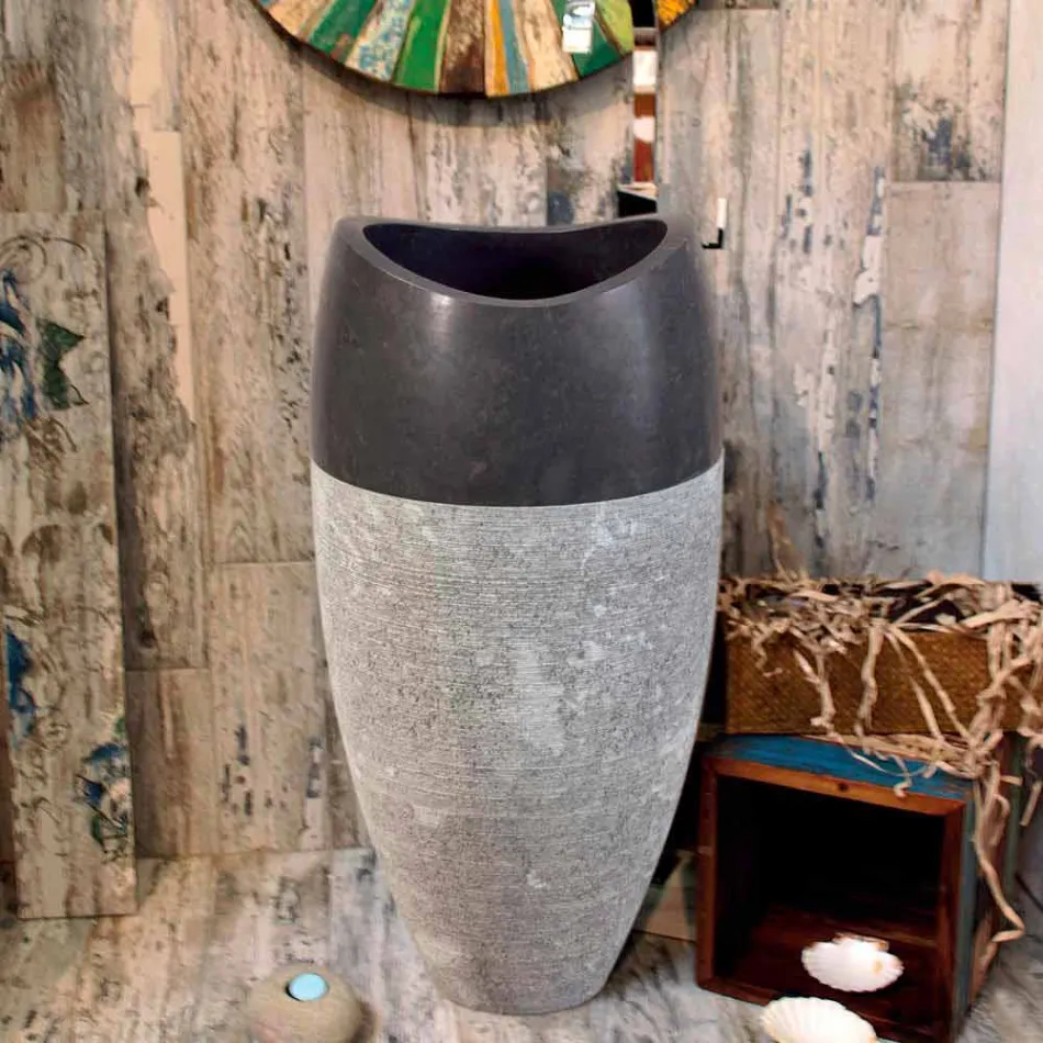 Washbasin Column Spherical Stone Natural Black Gili Viadurini