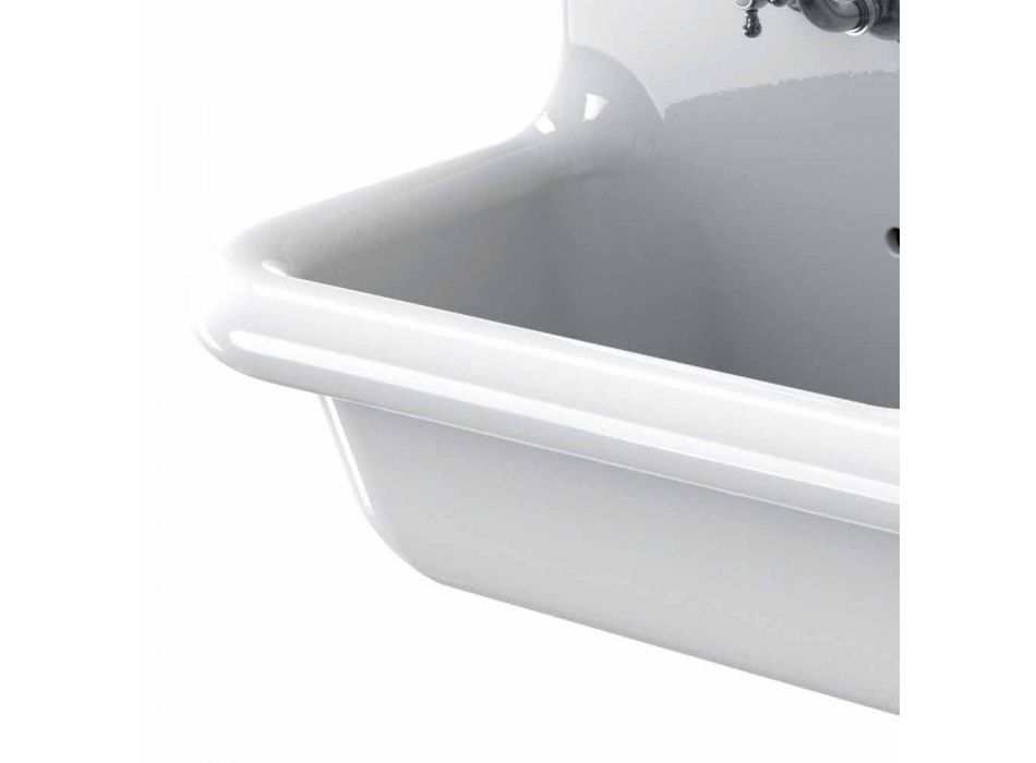 Double wall-mounted white ceramic wall-mounted washbasin Andy modern style Viadurini
