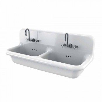 Double wall-mounted white ceramic wall-mounted washbasin Andy modern style