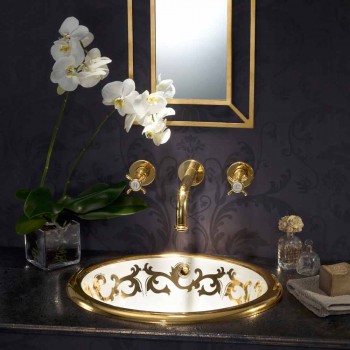 Built-in washbasin decorated in fire clay and gold made in Italy, Otis