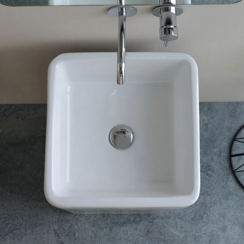 Freestanding Square Ceramic Washbasin with a Modern Design - Papavero Viadurini