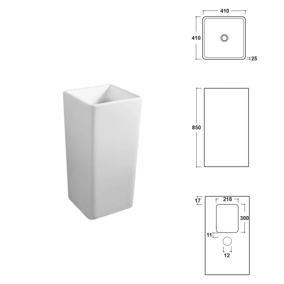 Freestanding Square Ceramic Washbasin with a Modern Design - Papavero Viadurini