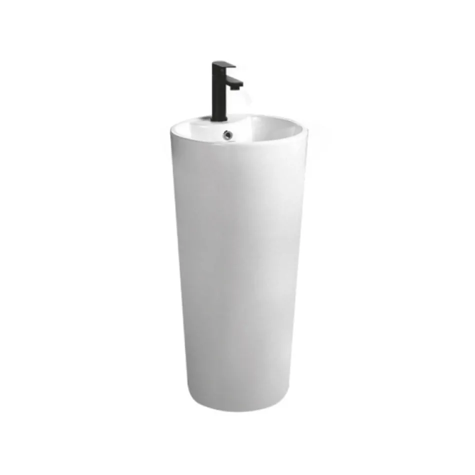 Freestanding Round White Ceramic Modern Washbasin - Papavero Viadurini