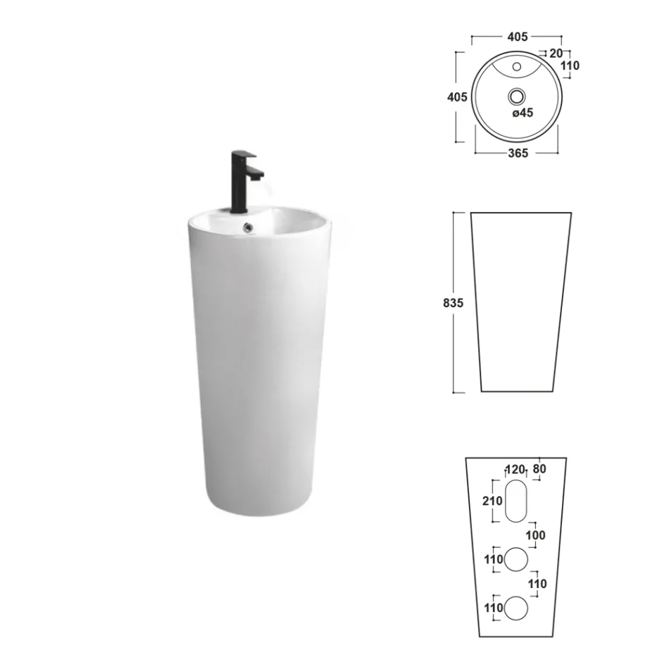 Freestanding Round White Ceramic Modern Washbasin - Papavero Viadurini