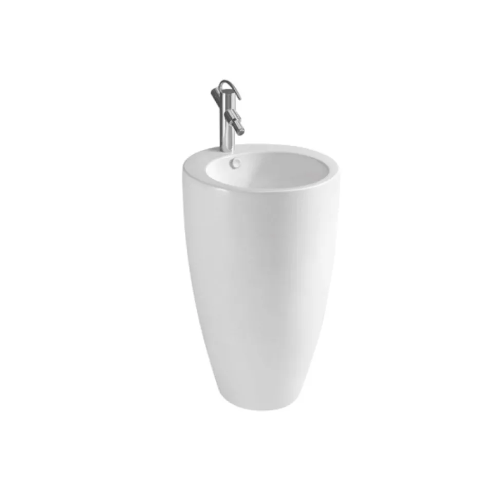 Freestanding Round Ceramic Sink with a Modern Design - Papavero Viadurini
