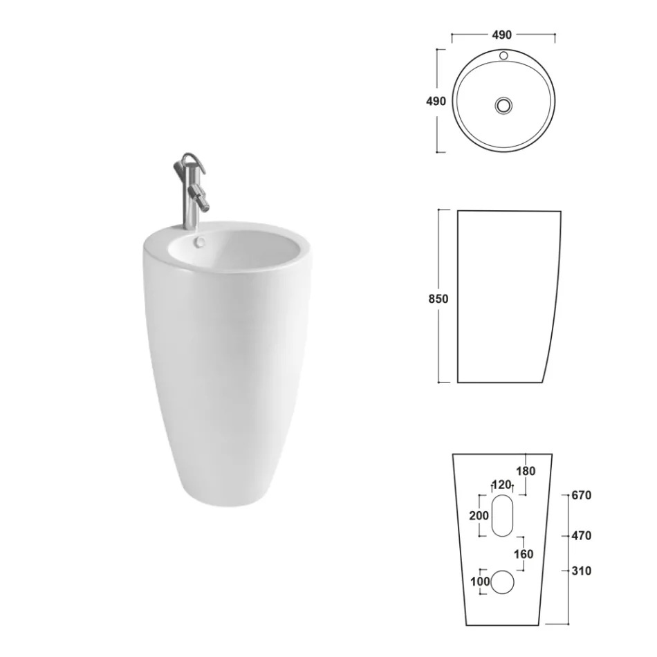 Freestanding Round Ceramic Sink with a Modern Design - Papavero Viadurini