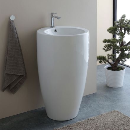 Freestanding Round Ceramic Sink with a Modern Design - Papavero Viadurini