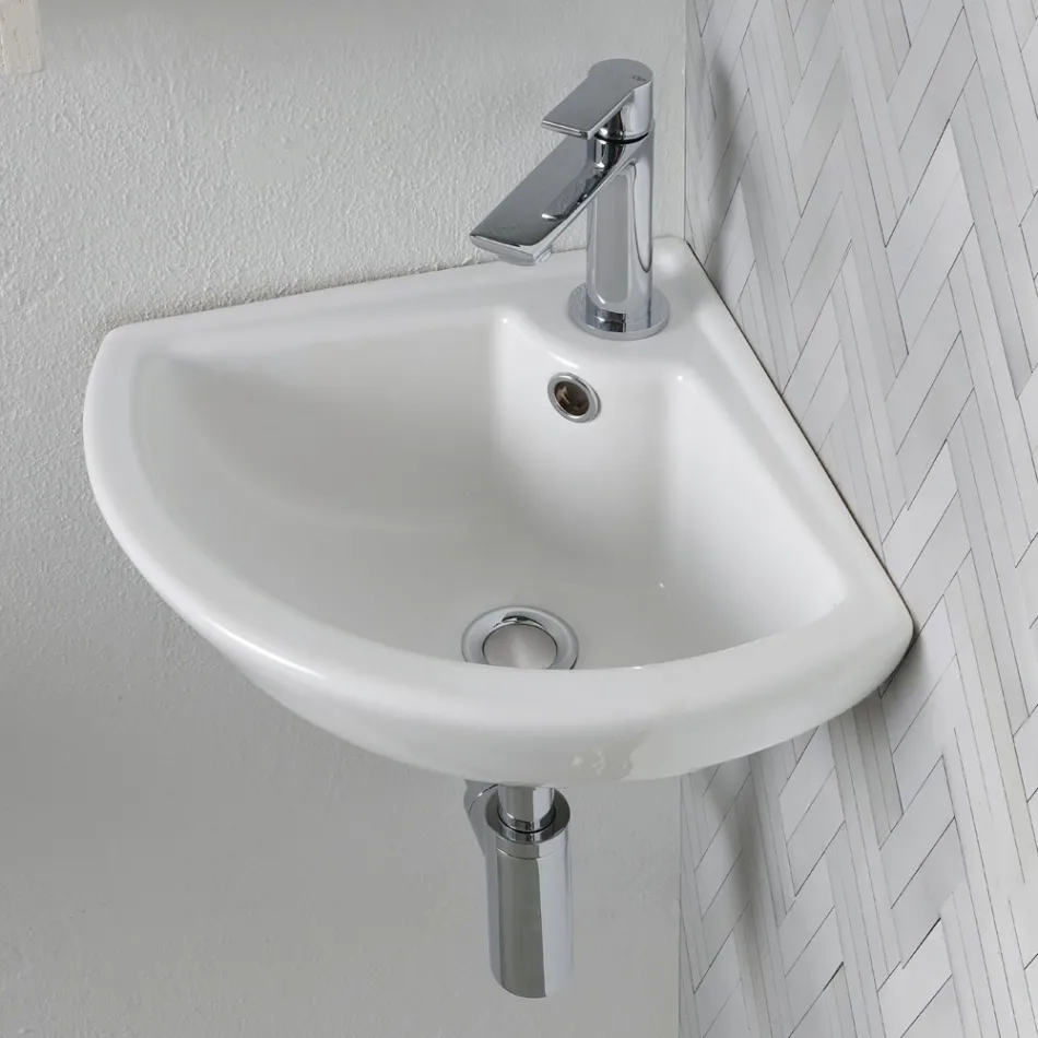 Corner Sink in White Ceramic with a Modern and Elegant Design - Silica Viadurini