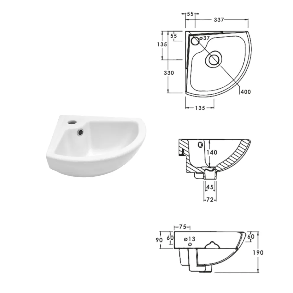 Corner Sink in White Ceramic with a Modern and Elegant Design - Silica Viadurini
