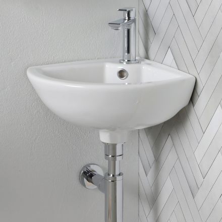 Corner Sink in White Ceramic with a Modern and Elegant Design - Silica Viadurini